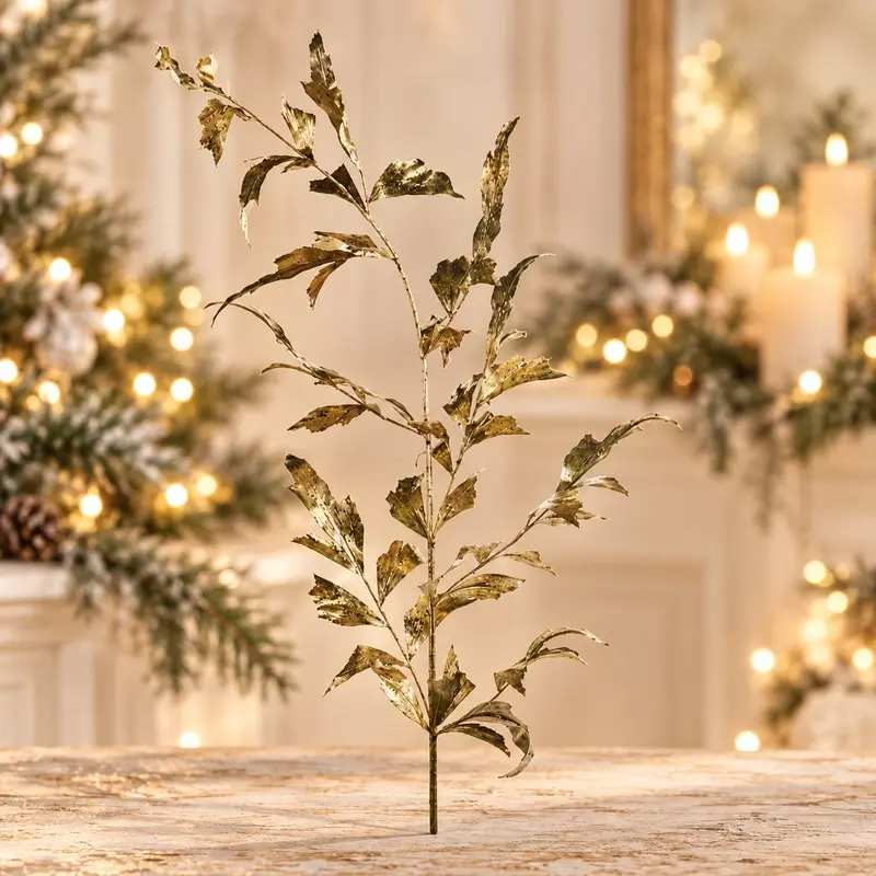 Stelo Decorativo Natalizio Foglie Lunghe Oro Metallizzato – Goodwill, 134cm