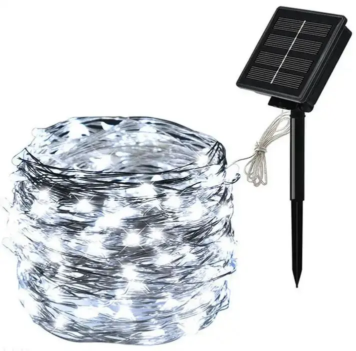 Striscia LED luce fredda in filo di rame 10m 100 LED con pannello solare