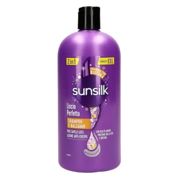 Sunsilk Liscio Perfetto Shampoo & Balsamo 2in1 XXL 810ml | Olio di Argan & Proteine della Seta | Azione Anticrespo 24h
