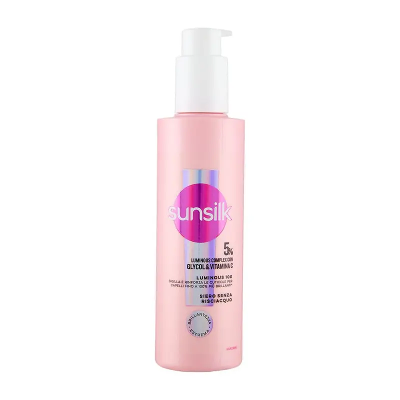 Sunsilk Siero Luminous 100 200ml – Trattamento Levigante 5% Glycol & Vitamina C – Effetto Specchio e Barriera Anti-Crespo