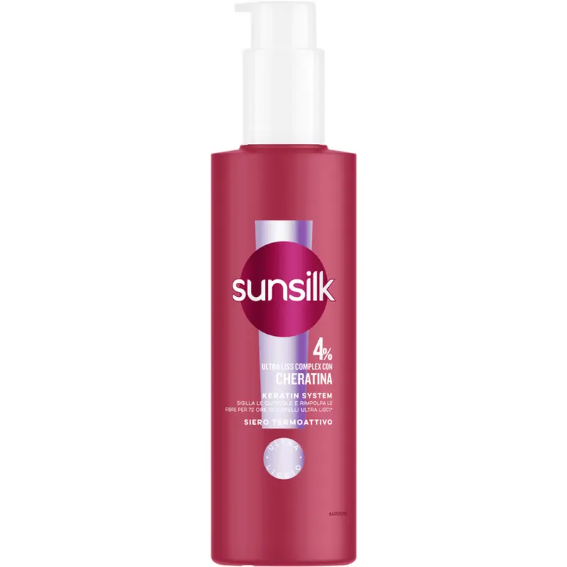 Sunsilk Siero Termoattivo Ultra Liss Complex 200ml | 4% Cheratina | Protezione Calore 230°C | Liscio e Anti-Crespo 72h