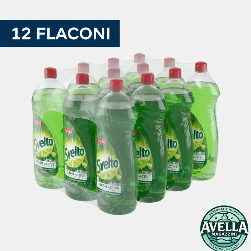 Svelto | Clean Active Technology Detersivo Piatti Liquido al Limone – Scorta Strategica BOX 12 Bottiglie Specialista per Plastica ed Efficace a Freddo (980ml)