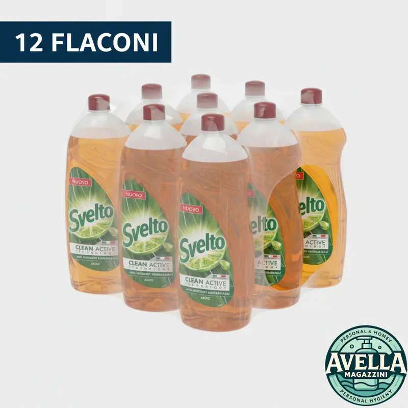 Svelto | Potere Sgrassante 3X Detersivo Piatti Liquido all'Aceto – Maxi Scorta BOX 12 Bottiglie ad Azione Disincrostante Rapida anche in Acqua Fredda (980ml)