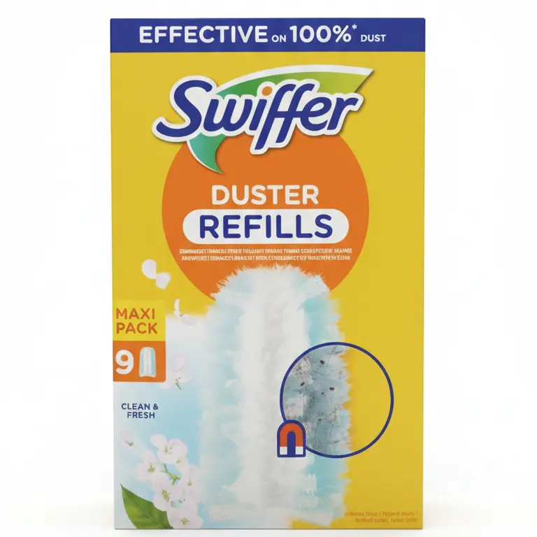 Swiffer Duster Ricambi Catturapolvere Clean & Fresh Maxi Pack 9 Piumini – Tecnologia Elettrostatica Cattura & Blocca 3X Anti-Allergeni