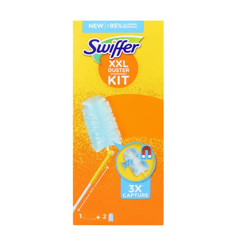 SWIFFER Duster XXL Kit Manico Estensibile 90 cm + 2 Piumini – Sistema Catturapolvere Telescopico Snodabile