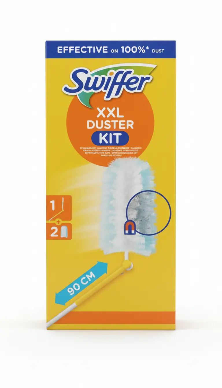 Swiffer Duster XXL Starter Kit | Manico Telescopico Estensibile fino a 90 cm | 2 Piumini Catturapolvere | Testina Snodabile a 4 Posizioni