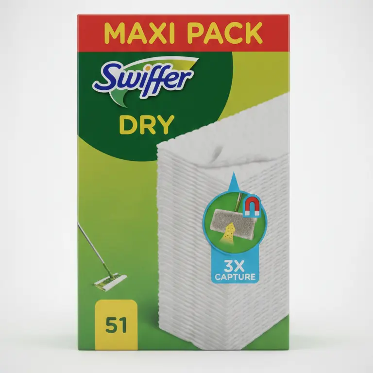 Swiffer Ricambi Panni Dry Maxi Pack 51 Pezzi – Tecnologia 3X Capture per Polvere, Peli e Capelli