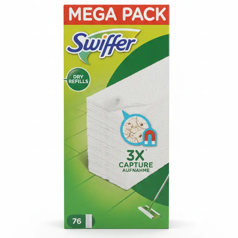 Swiffer Ricambi Panni per Scopa Dry | Giga Pack 76 Pezzi | Tecnologia Cattura & Blocca 3X | Efficace su Polvere, Peli e Capelli | Formato Scorta Convenienza per Tutte le Superfici