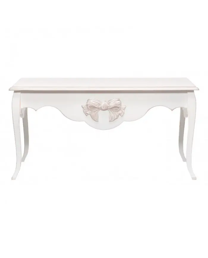 Tavolino in Legno con Decorazione Fiocco - 93x54x48h