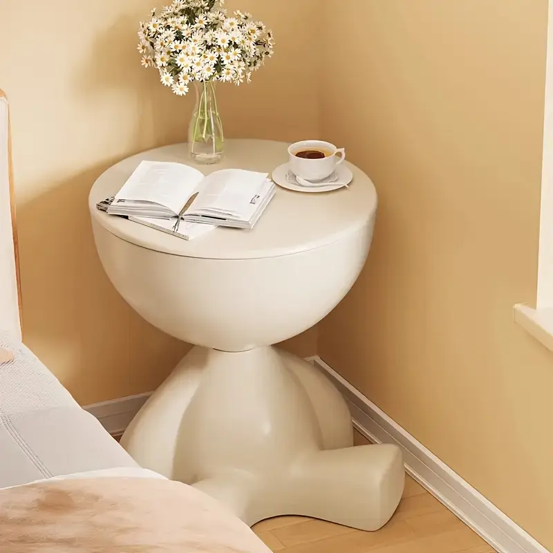 Tavolino Scultoreo Bianco 41cm - Design Moderno con Base Geometrica per Soggiorno e Camera