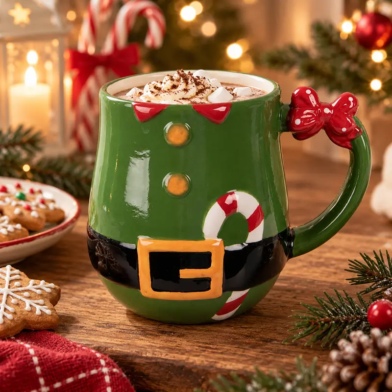 Tazza Elfo di Babbo Natale in Ceramica Verde by Clayre & Eef, 400 ml