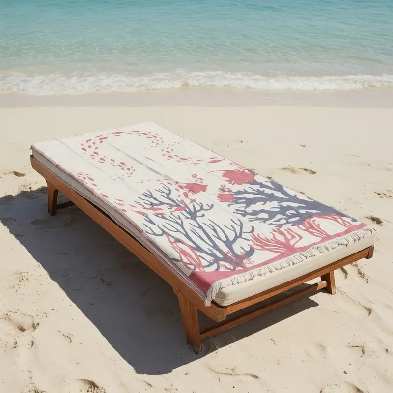 Telo Mare Maison Sucrée Atolli in Cotone Jacquard 90x180 cm con Frange – Asciugamano Mare Elegante Motivo Corallo