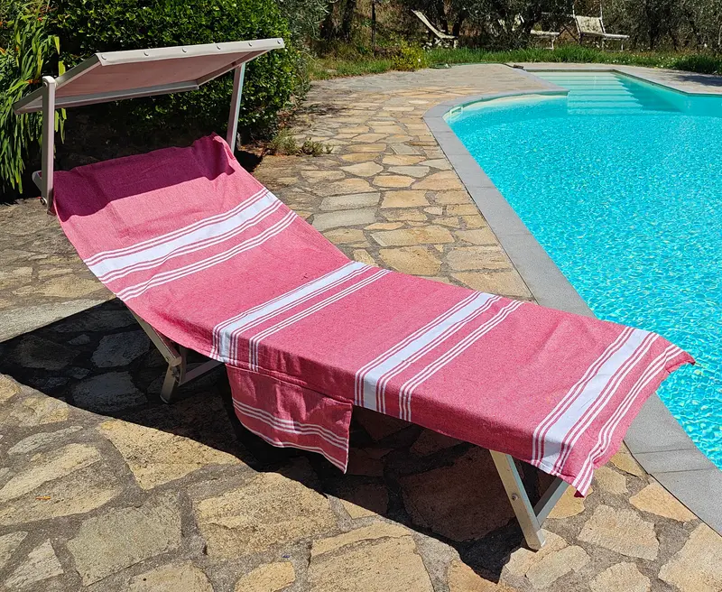 Telo per lettino da mare in cotone con elastici, tasche e cuscino – Palau