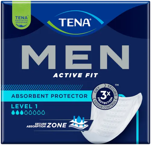 TENA Men Active Fit Livello 1 – Protezione Assorbente Uomo Ultra Sottile (3.5mm) – Design Anatomico a Conchiglia – 12 Pezzi
