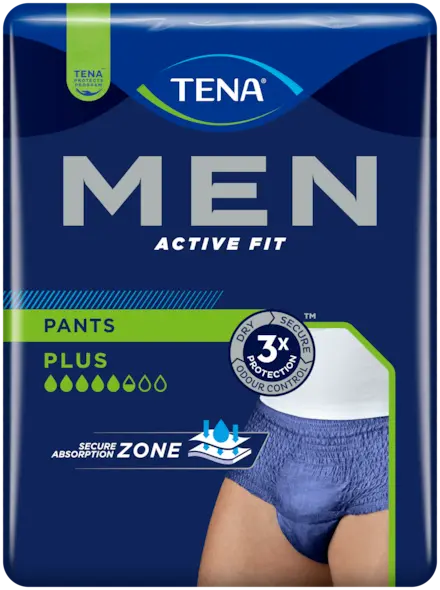 TENA Men Active Fit Pants Plus Taglia L/XL 8 Pezzi | Slip Assorbenti Uomo Blu Navy | Protezione per Perdite Consistenti e Odour Control