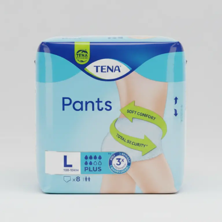 TENA Pants Plus Protect+ Taglia L 8 Pezzi | Mutandine Assorbenti Unisex per Incontinenza Moderata e Abbondante | Vita 100-135 cm