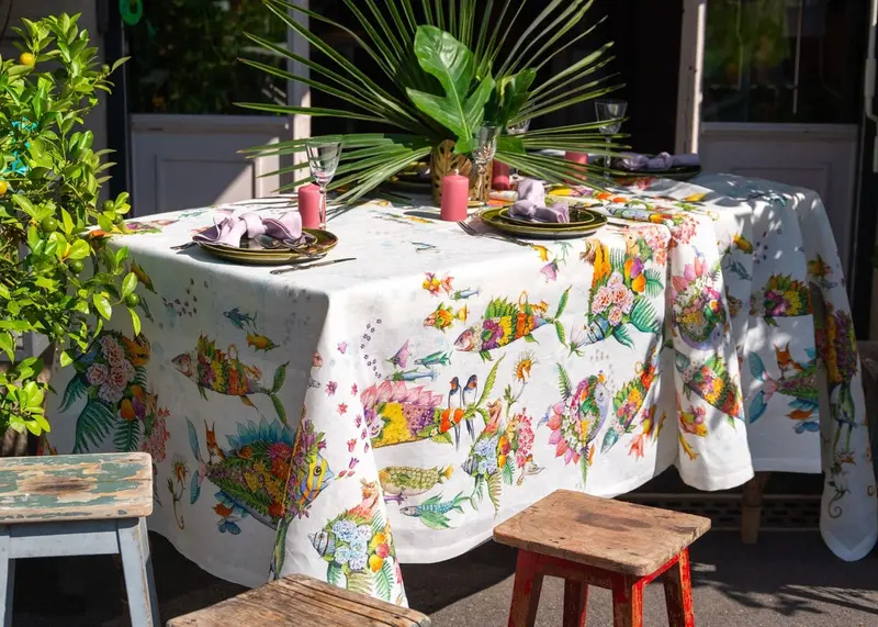 Tessitura Toscana Telerie Pesciflora Tovaglia Di Lino 12 posti