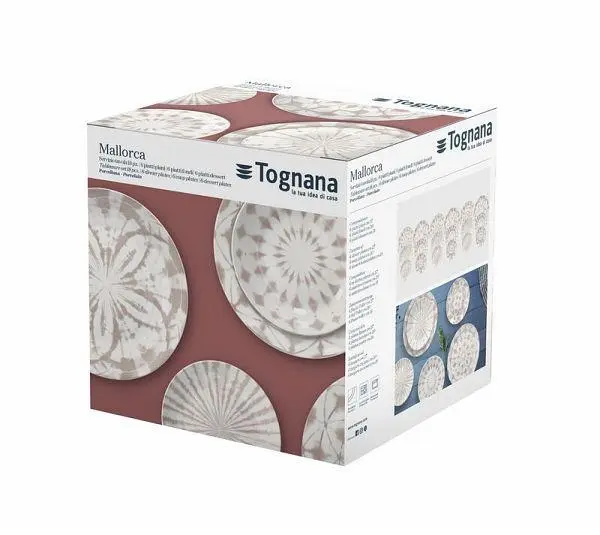 Tognana Servizio Piatti 18 Pezzi - Modello Madison Mallorca - In Porcellana Beige - Lavabile in Lavastoviglie e Microonde