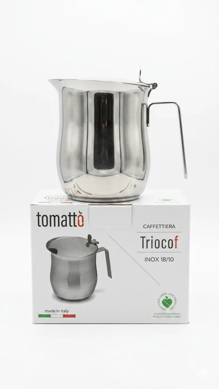 Tomatto by Rivadossi Lattiera Professionale con Coperchio in Acciaio Inox 18/10 – Bricco 6 Tazze Alta Resistenza