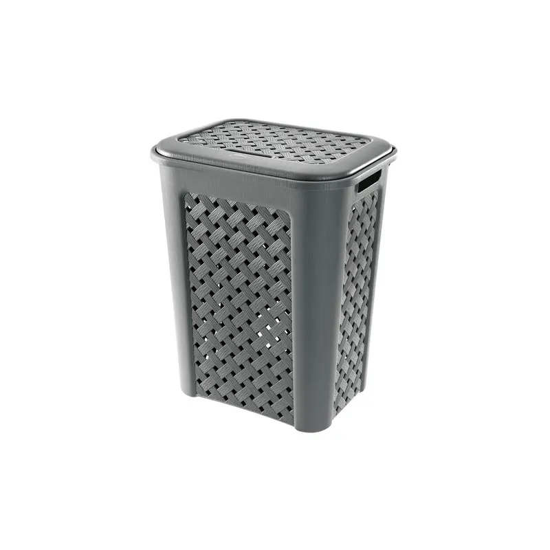 Tontarelli Cesta Portabiancheria Arianna 30L Effetto Vimini Plastica Made in Italy Salvaspazio con Coperchio