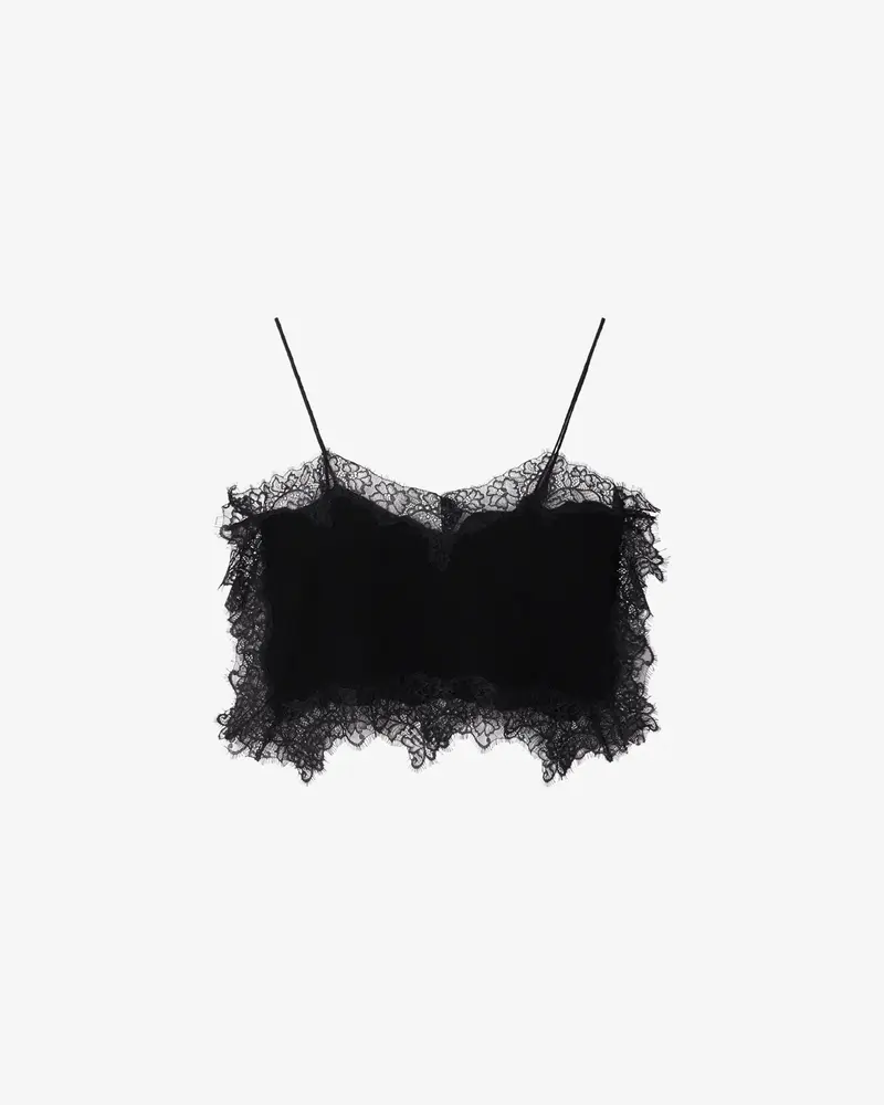 Top nero misto lana con pizzo