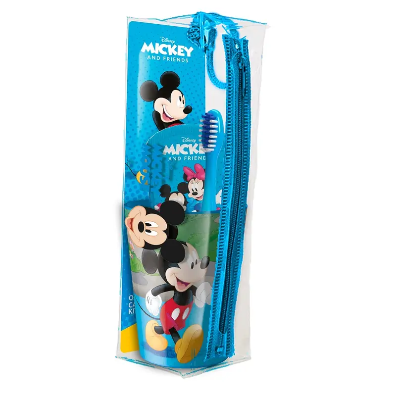Topolino Disney Kit Igiene Orale Mr. White | Pochette Completa con Spazzolino Soft, Dentifricio 75ml e Bicchiere | Ideale per Scuola e Viaggio | Per Bambini 3+ Anni