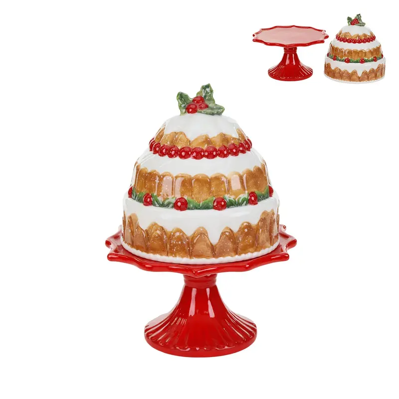 Torta Natalizia Decorativa su Alzata con Vano Portaoggetti Rosso e Marrone – Goodwill, 29cm