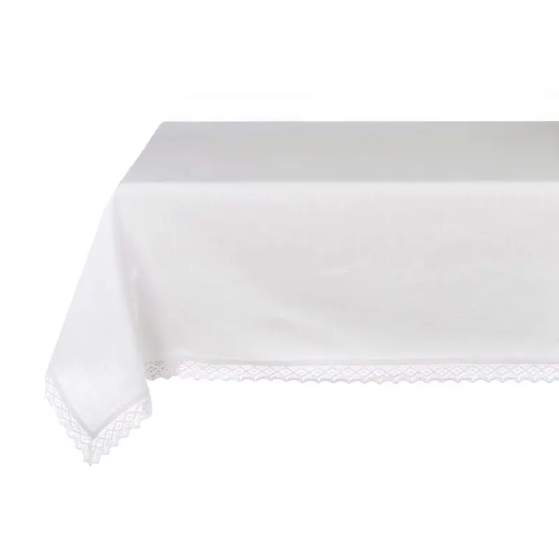 Tovaglia Bianca in Cotone con Bordo in Pizzo – Collezione Dentelle by Blanc MariClò, 160x280 cm