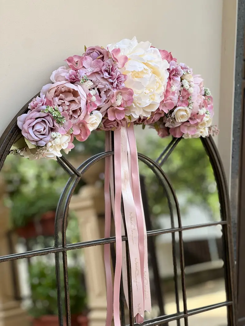 Tralcio Basic con Rose, Peonie e Nastri – Mata Creazioni, 50 cm
