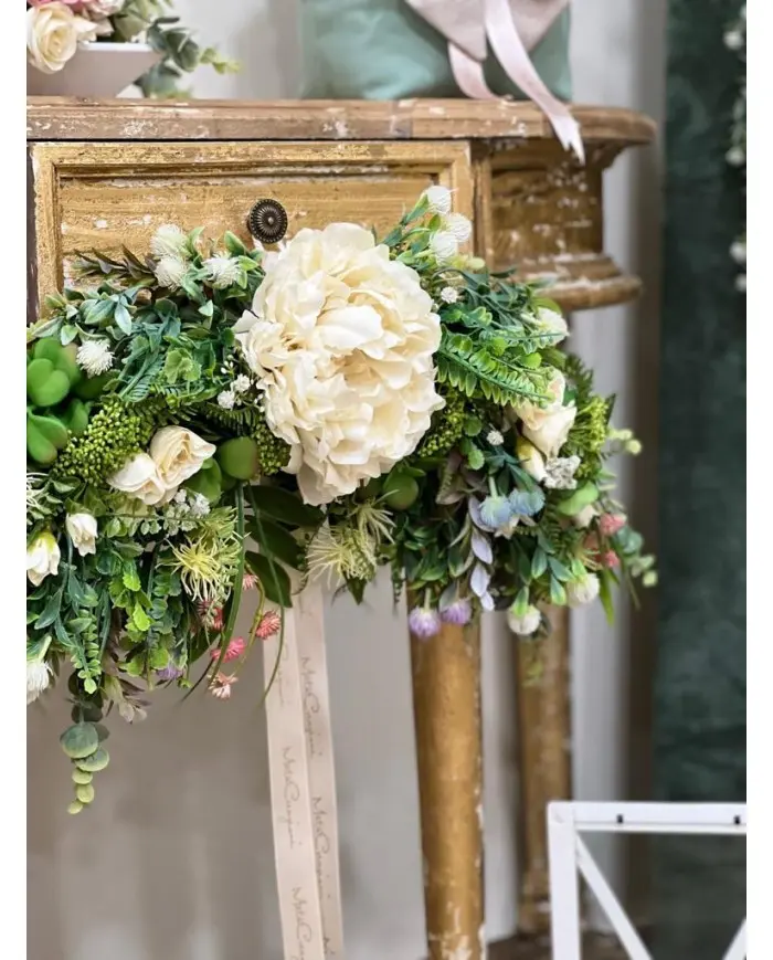 Tralcio Green con Peonia – Mata Creazioni, 55 cm