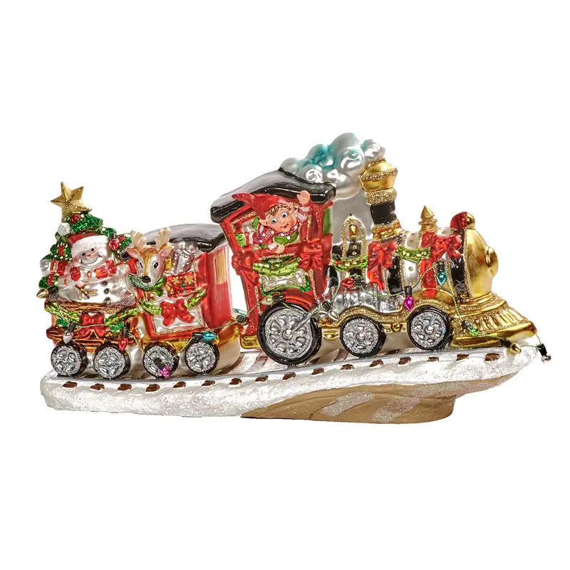 Trenino Natalizio in Vetro con Babbo Natale Rosso, Nero e Oro – Goodwill, 24cm