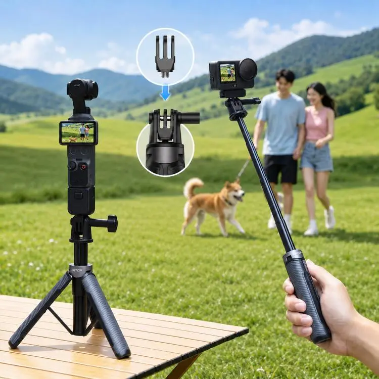 Treppiede Selfie Stick estensibile da 17,5 a 50 cm con doppio adattatore 2 in 1