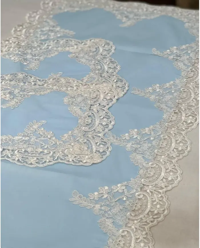 Tris di Centrini Rebrodè in Cotone con Pizzo – Mata Creazioni, Runner 45x95 cm + 2 Centrini 25x35 cm
