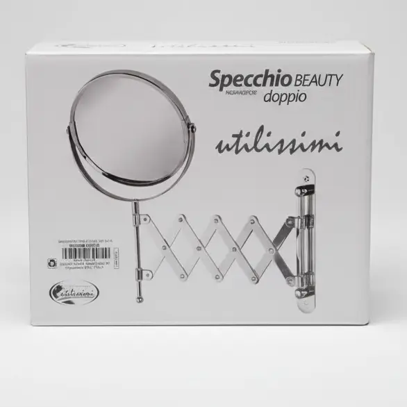 Utilissimi Specchio Beauty Ingranditore Doppio a Parete – Braccio Allungabile a Soffietto – Metallo Cromato – 17 x 19 cm