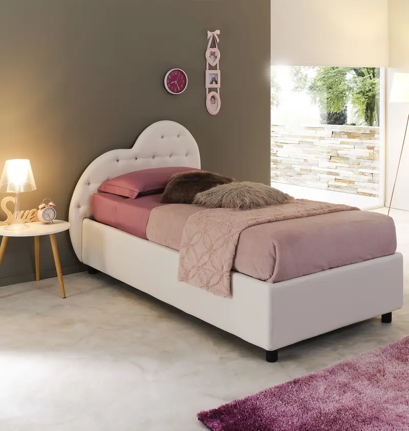 Valentina, Letto Singolo con testiera a cuore (110cm X 210cm X 106cm)