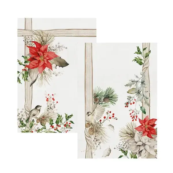 Vallesusa Set da 2 Strofinacci 50x75cm Natalizi Passerotti