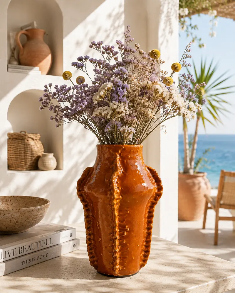 Vaso artigianale color mattone in ceramica – texture scultorea 28,5 cm