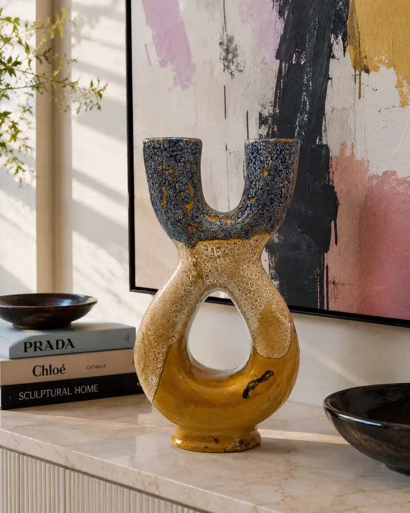 Vaso artigianale con doppia apertura