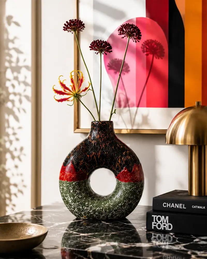 Vaso artigianale multicolore in ceramica – design 21,5 cm