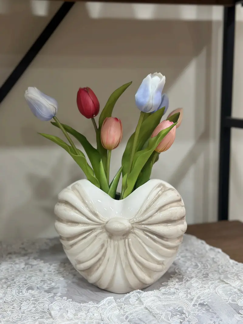 Vaso Cuore in Ceramica con Tulipani e Box – Mata Creazioni
