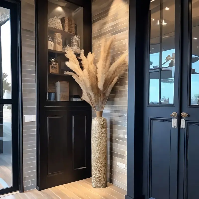 Vaso da Terra M Decorativo 60cm Motivo Foglie - Design Boho Chic per Erba Pampas, Soggiorno e Ingresso