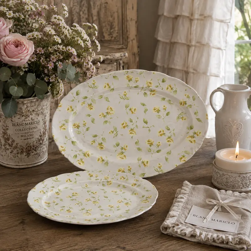 Vassoio Ovale in Ceramica a Fiori Gialli – Collezione Floret Full Yellow by Blanc MariClò