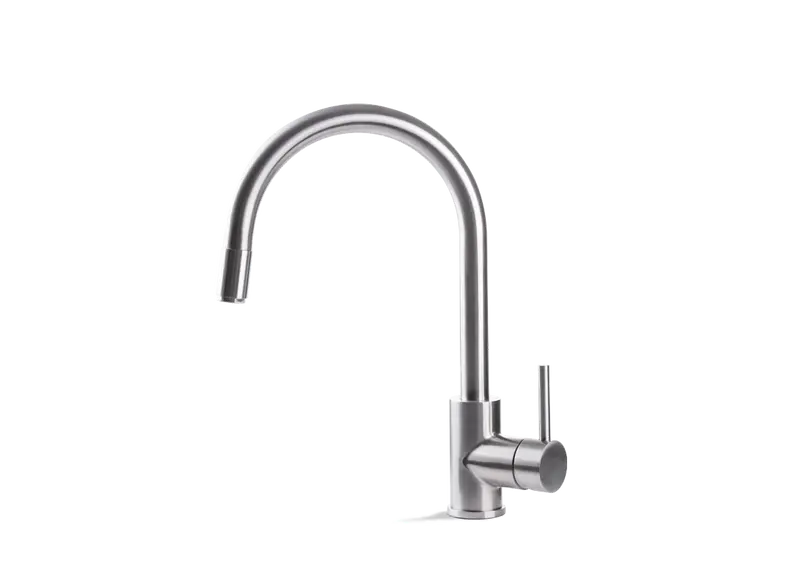 Vema Tiber Steel rubinetto cucina canna tonda girevole e doccetta estraibile V18040