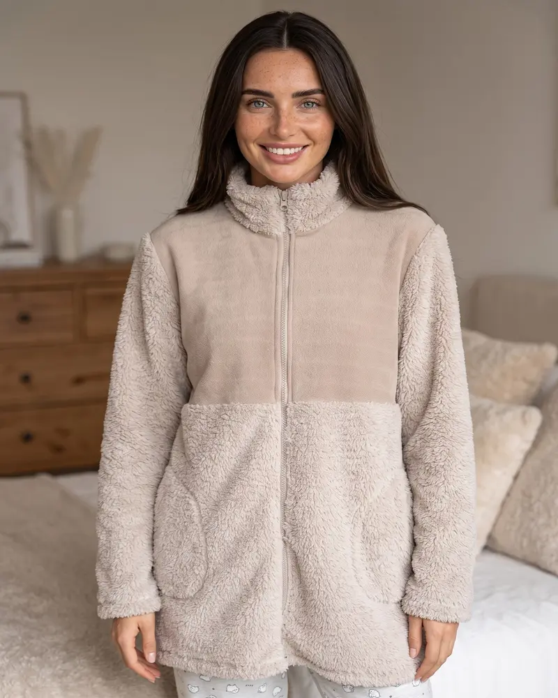 Vestaglia Donna Admas Invernale Coral Fleece Beige con Zip Art. 67391
