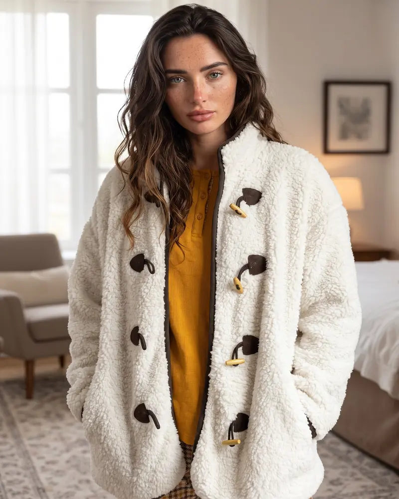 Vestaglia Donna Admas Invernale Pile Shearling Beige con Alamari Art. 67278