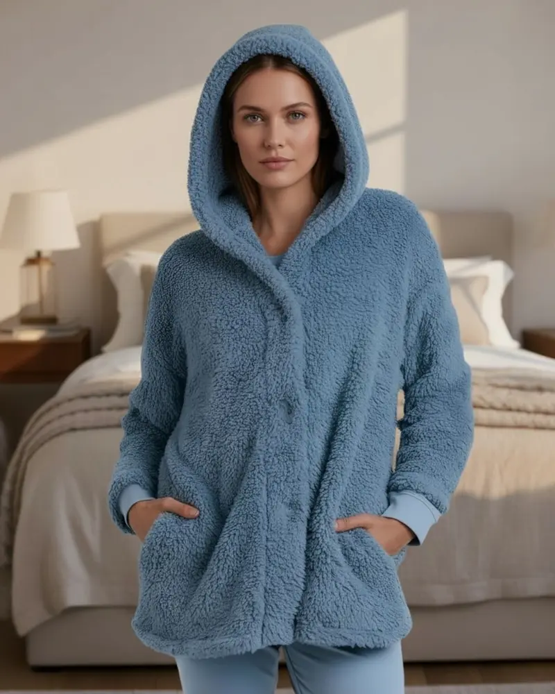 Vestaglia Donna Admas Invernale Pile Shearling Blu con Cappuccio Art. 57542