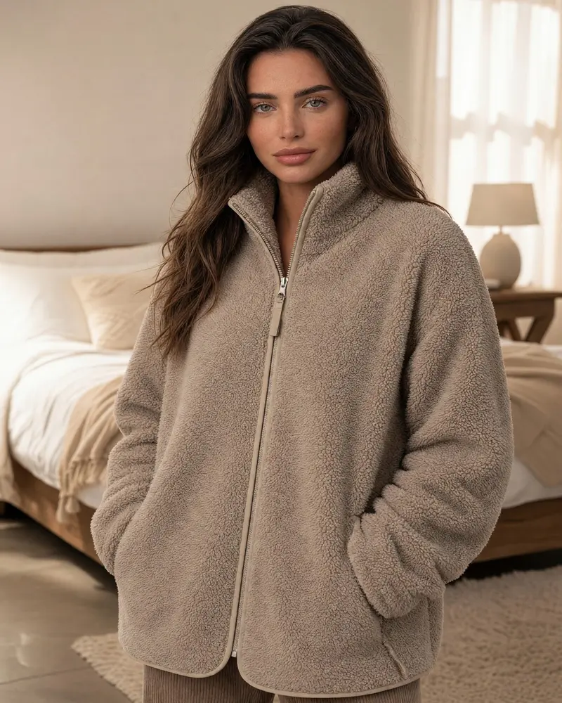 Vestaglia donna invernale Admas Home effetto sherpa cioccolato con zip – Art. 67323