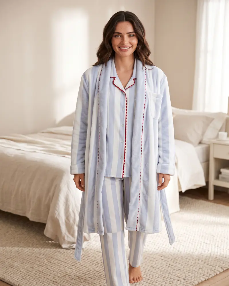 Vestaglia donna invernale Admas in coral fleece a righe con cintura – Art. 67386