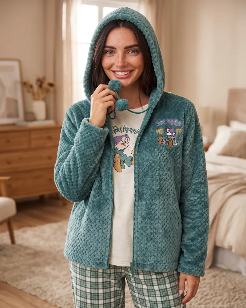 Vestaglia donna invernale Disney Cucciolo in coral fleece con zip e cappuccio – Verde Art. 67353
