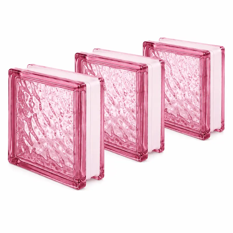 Vetromattone Rosa Ondulato 19x19x8 cm Set 3 Pezzi